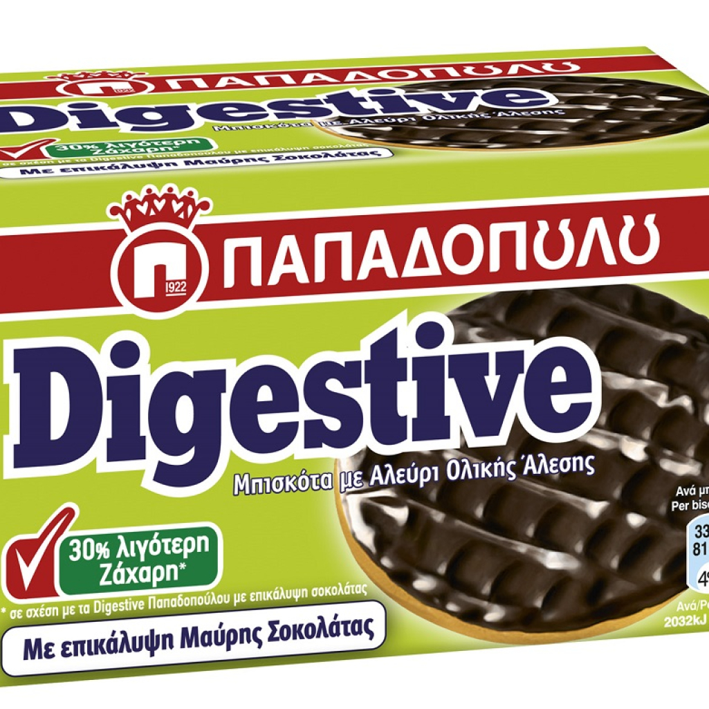 Νέα Digestive Παπαδοπούλου με επικάλυψη μαύρης σοκολάτας & 30% λιγότερη ζάχαρη