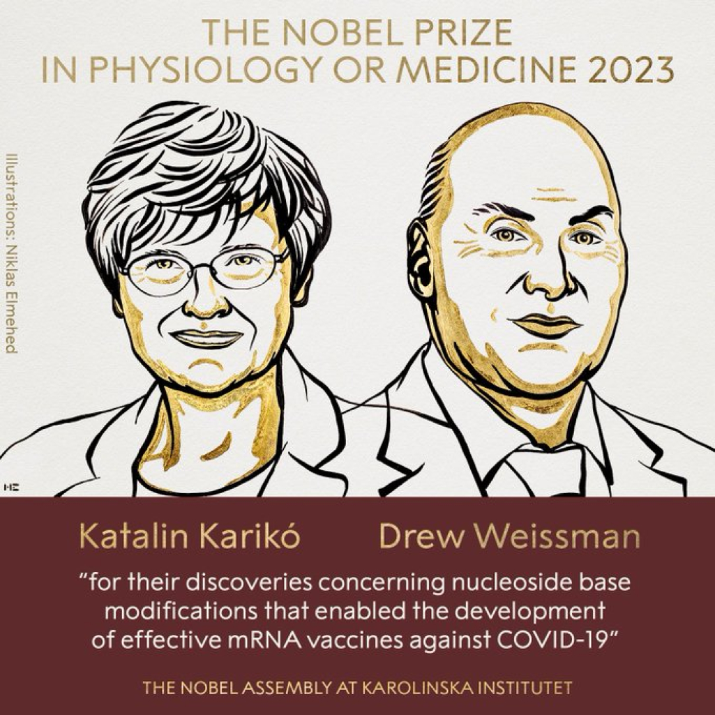 Νόμπελ Ιατρικής 2023: Στους Καταλίν Κάρικο και Ντρου Βάισμαν για RNA εμβόλια κατά του Covid