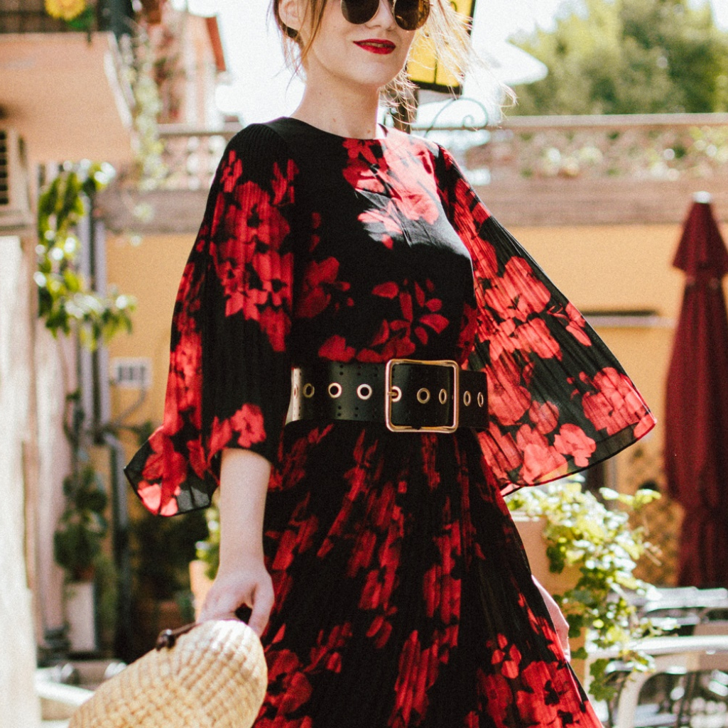 pleated-midi-floral-dress-gucci-ace-sneakers-straw-bag-sunglasses-andreea-birsan-couturezilla-cute-summer-outfit-2017-8-1.jpg