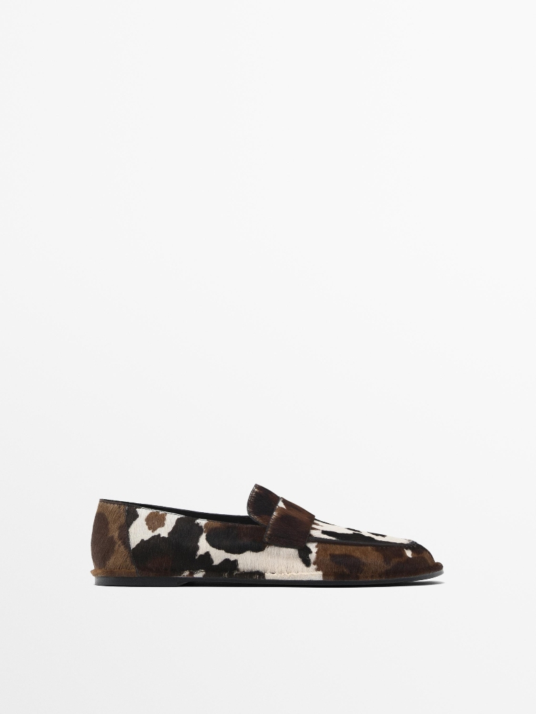 cow print massimo dutti loafer