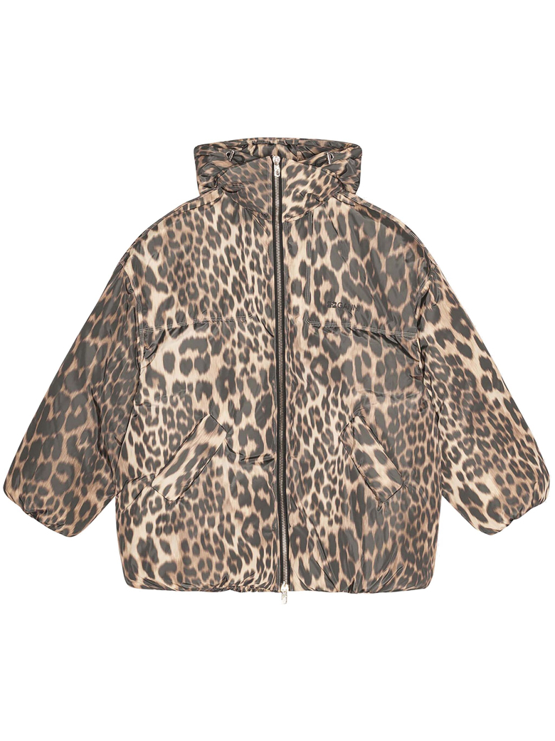 puffer jacket ganni leopard