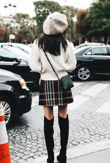 PFW-Paris Fashion Week-Spring Summer 2016-Street Style-Say Cheese-Over The Knew Boots-Checked Mini Skirt-Loewe Jacket-