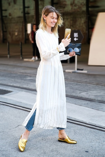 Le-Fashion-Blog-Street-Style-Layered-Summer-Look-Gauzy-White-Maxi-Dress-Jeans-Gold-Gucci-Slip-On-Loafers-Via-Popsugar