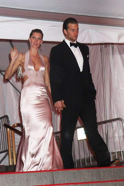Gisele Bundchen and Tom Brady at the Superheroes Fashion and Fantasy Costume Institute Gala at the Metropolitan Museum of Art in NYC r P r B Ref SPL29919 060508 B br rPicture by Demis Maryannakis Splash News r P P r B Splash News and Pi