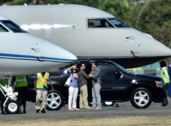 EXCLUSIVE A fleet of vehicles ferry guests from a private airfield to the luxury Caribbean hotel where Matt Damon is renewing his wedding vows
