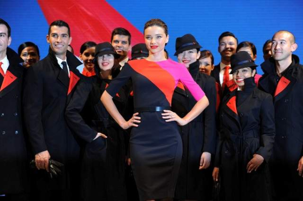 Miranda Kerr models the new Qantas uniform