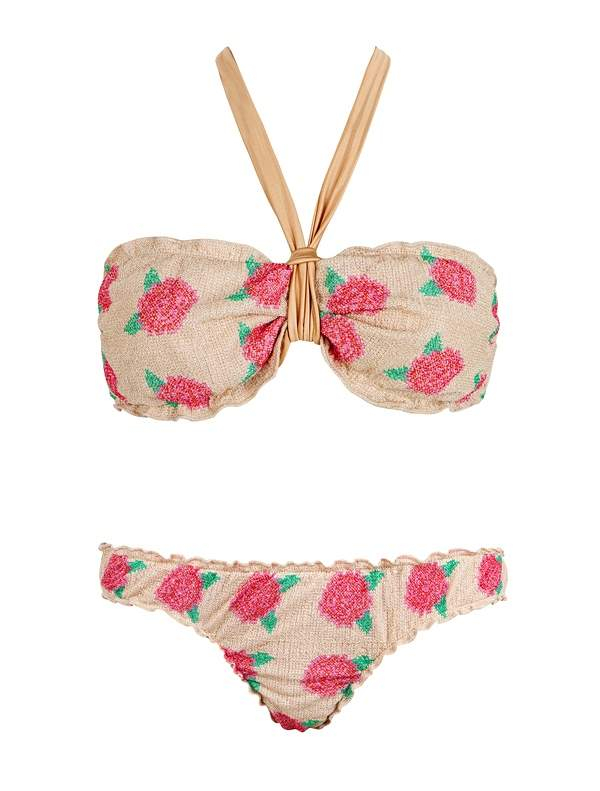 MITOS Nature strapless in gold with red and pink flowers