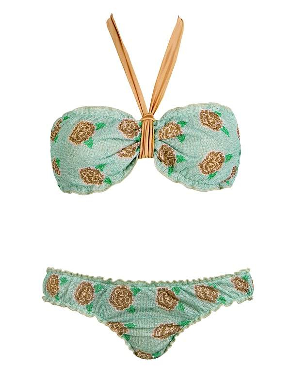 MITOS Nature strapless in turquoise with gold and beige plum flowers
