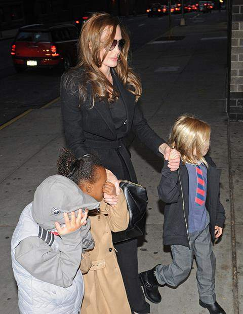Angelina Jolie takes her children Pax  Zahara and Shiloh to see   The Muppets   at a movie theatre on the Upper East Side  NYC  r P  rPictured  Angelina Jolie  Pax Jolie-Pitt  Zahara Jolie-Pitt and Shiloh Jolie-Pitt r P  r B Ref  SPL338789  031211    B  B