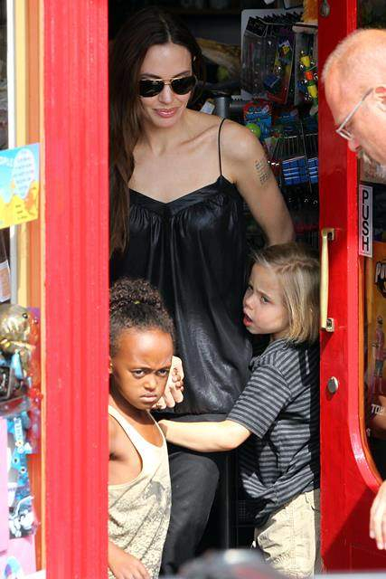 Angelina Jolie and her children visit the   Toy Station   in Richmond  London