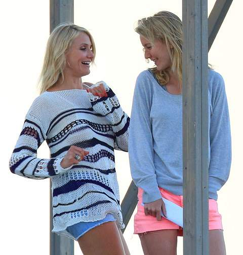 Cameron Diaz marches over to her body double stand-in on the set of   The Other Woman   in the Hamptons  NY