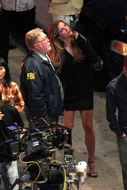 Brooklyn Decker and Chris Pine get into character on the set of Stretch 