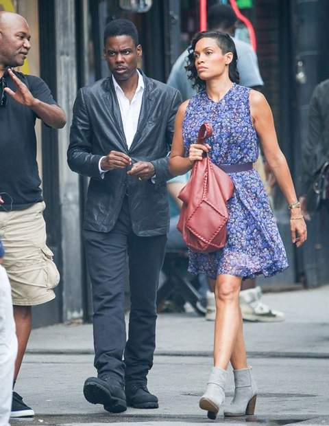 Rosario Dawson and Chris Rock filming in New York City