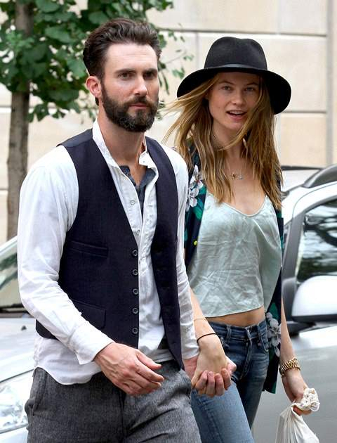 Adam Levine s fiancee Behati Prinsloo is all smiles as she visits her future husband on the set of Can a Song Save Your Life in Manhattan NYC