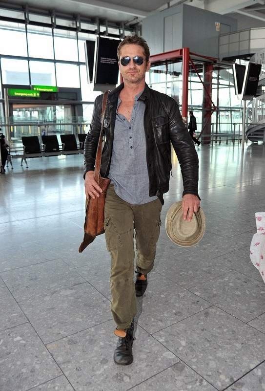 Gerard Butler departs Heathrow Airport