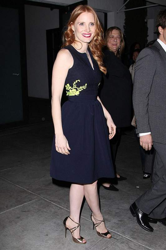 Jessica Chastain leaves a party at Fig and Olive
