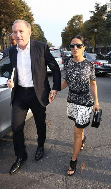 Fran ois-Henri Pinault and Salma Hayek arrive at Balenciaga Paris Fashion Week Spring Summer 2014