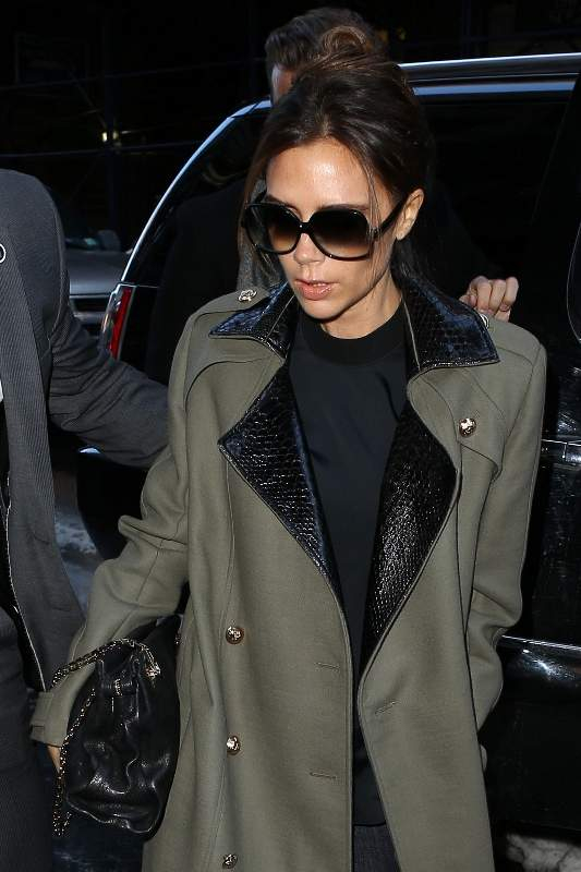 Victoria Beckham and her husband David Beckham arrive at Balthazar Restaurant in New York City