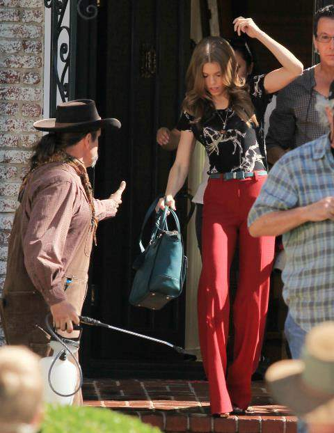 Annalynne McCord almost falls as she gets ready to film a segment of   90210   in Los Angeles  CA  r P  rPictured  Annalynne McCord  r P  r B Ref  SPL451202  241012    B  BR   rPicture by  London Entertainment   Splash News BR   r  P  P  r B Splash News a