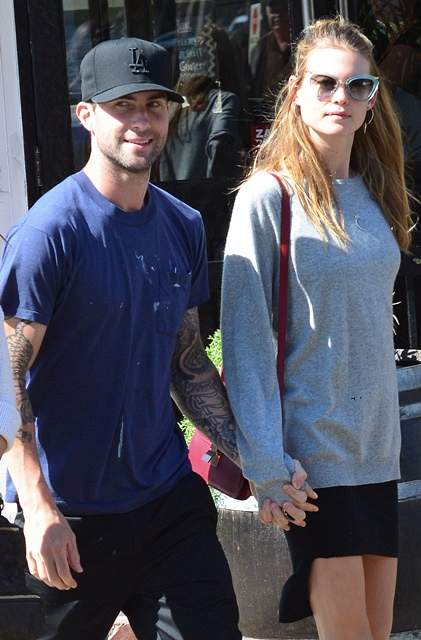 EXCLUSIVE Maroon 5 Lead singer and The Voice judge Adam Levine leaves the Blu Jam Cafe in Sherman Oaks CA with fiancee Behati Prinsloo and his future in laws
