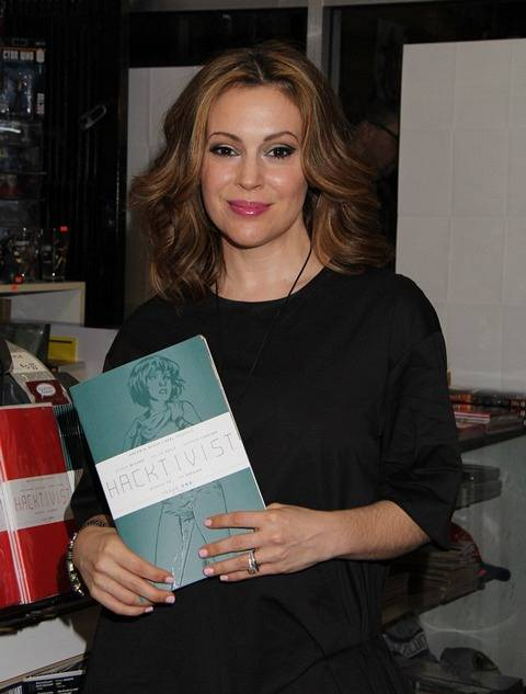 EXCLUSIVE  Alyssa Milano signs copies of her book   Hacktivist    an original graphic novel that explores the modern world of hacking and global activism  at Collector  s Paradise in Pasadena  CA on January 24  2014  r P  rPictured  Alyssa Milano r P  B R