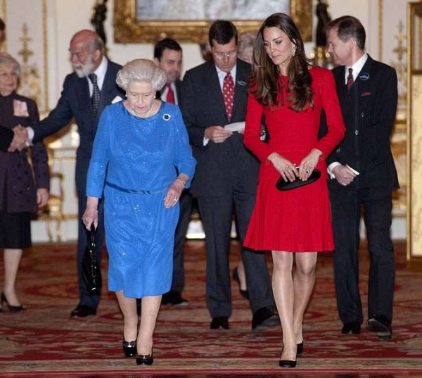 Britain  s Queen Elizabeth II  L  and Catherine  Duchess of Cambridge  are pictured during a Reception for the Dramatic Arts  at Buckingham Palace in London  on February 17  2014    AFP PHOTO   DAVID CRUMP POOLDAVID CRUMP AFP Getty Images