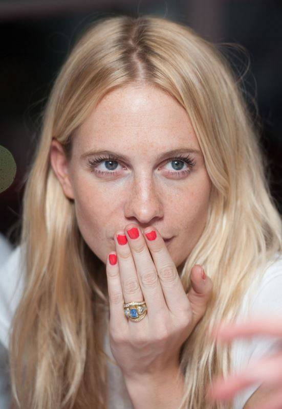 Poppy Delevingne showing her new engagement ring to Daisy Lowe To Daisy s question about the big day she replied It is going to be in May Celebrities supporting the DEC Philippines Typhoon Appeal during a telethon at BT TowerFeaturing Poppy De
