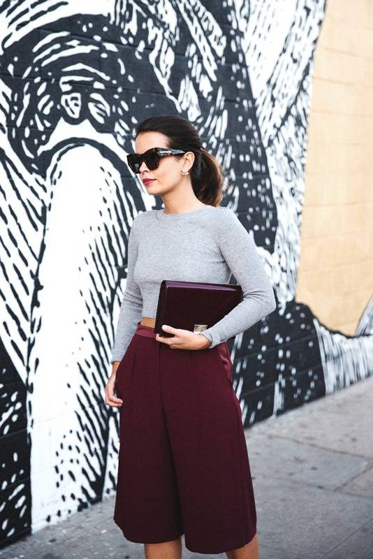 3-collage-vintage-Burgundy Culottes-Bucklet Heels-Cropped Top-Ponytail-Outfit-Los Angeles-Street Style-32