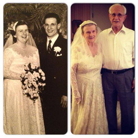 60 years later wearing the same wedding dress