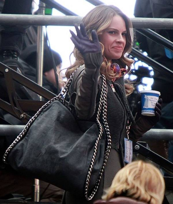 Hilary Swank  non the film set of   New Year  s Eve    shooting on location in Times Square nNew York City  USA - 14 03 11 nMandatory Credit  WENN com