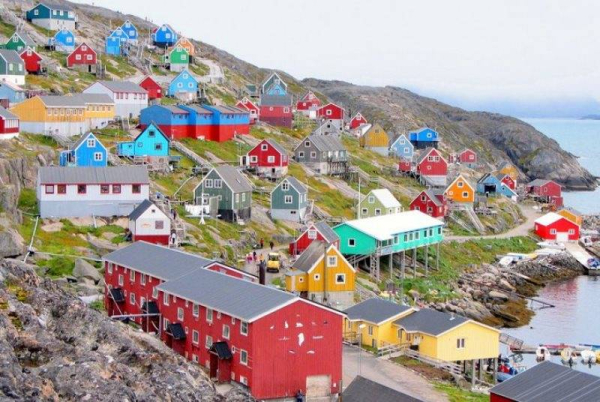 Colourful houses in green land