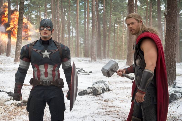 Marvel  s Avengers  Age Of Ultron n nL to R  Captain America Steve Rogers  Chris Evans  and Thor  Chris Hemsworth  n nPh  Jay Maidment n n  Marvel 2015