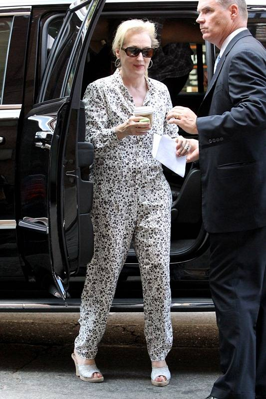 Actress Meryl Streep wearing a jumpsuit returns to the Greenwich Hotel in New York City on August 3 2015 r P rPictured Meryl Streep r B Ref SPL1093671 030815 B BR rPicture by Christopher Peterson Splash News BR r P P r B Splash News a