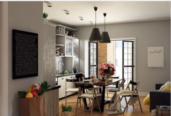 black and white kitchen dinning area