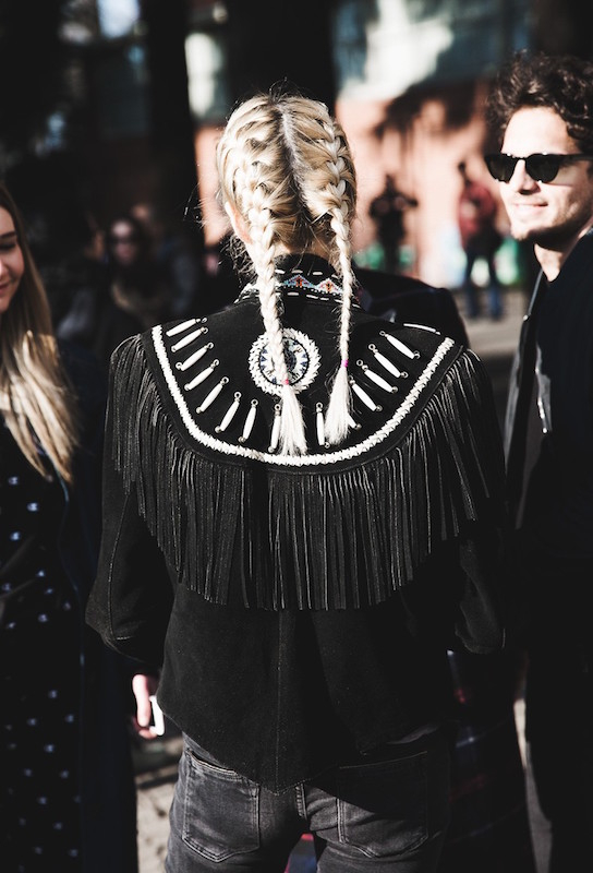 Milan Fashion Week-Fall Winter 2015-Street Style-MFW-Fringed Jacket-Braided Hair--790x1185