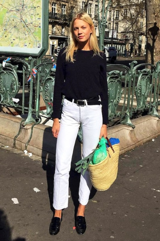 Le-Fashion-Blog-Street-Style-Classic-Spring-Look-Black-Long-Sleeve-Tee-Basket-Bag-Belted-White-Jeans-Loafers-Via-thomsenmichaela