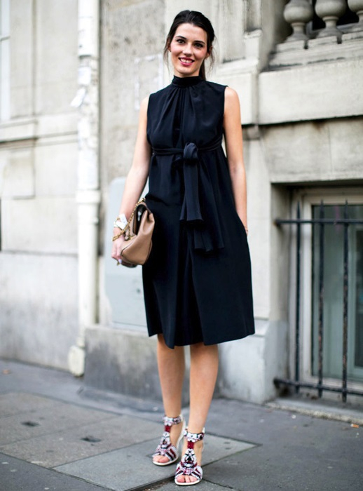 Le-Fashion-Blog-Street-Style-Pfw-Black-Belted-Dress-With-A-High-Neck-Neutral-Bag-Embellished-Sandals-Via-Popsugar - Copy
