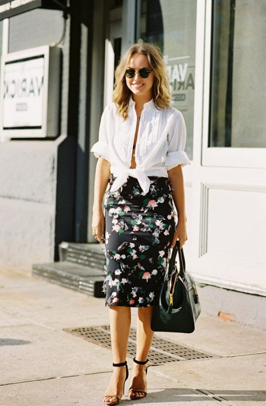 2 -white-button-down-shirt-with-floral-skirt