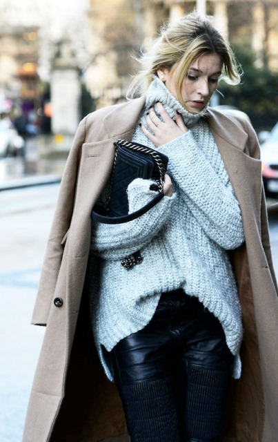 le-fashion-blog-street-style-blogger-camille-cherriere-camel-longline-coat-chunky-turtleneck-sweater-chanel-bag-black-moto-leather-pants-via-vogue