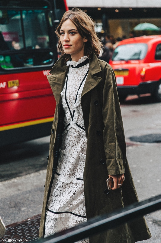 lfw-london fashion week fall 16-street style-collage vintage-alexa chung-trench coat-cowboy boots-erdem-lace dress-11