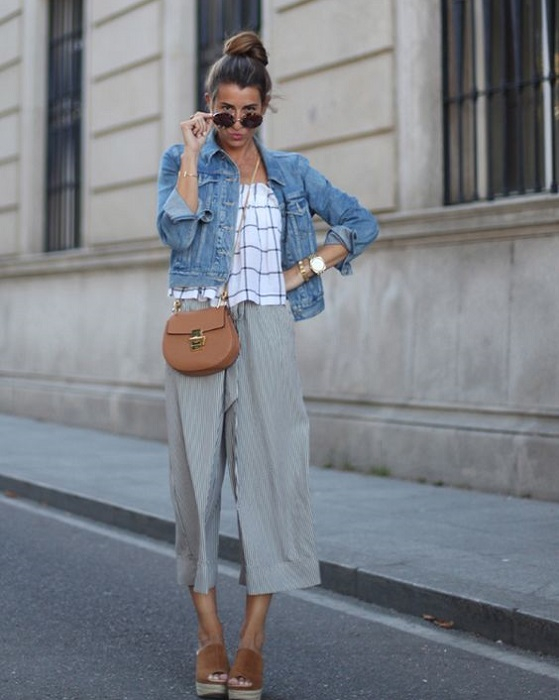 Τα παντελόνια culottes όμως μπορούν να δημιουργήσουν ιδιαίτερο statement, καθώς συνδυάζουν δύο stylish στοιχεία, το flared και cropped τελείωμα.