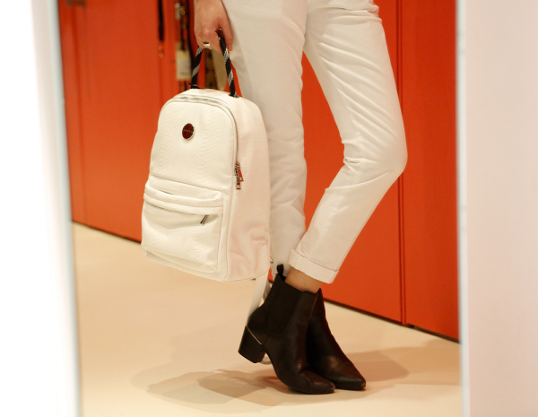 Λευκό, δερμάτινο backpack, Lynne, AVENUE