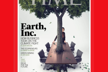 Εξώφυλλο του περιοδικού TIME με ένα δέντρο που βγαίνει μέσα από ένα τραπέζι