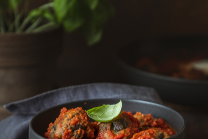 Λαχταριστοί μελιτζανοκεφτέδες χωρίς αυγά με αρωματική σάλτσα ντομάτας